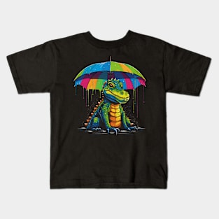 Alligator Rainy Day With Umbrella Kids T-Shirt